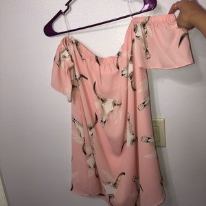 Pink Cowhead off the shoulder dress